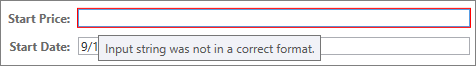 Data binding validation error